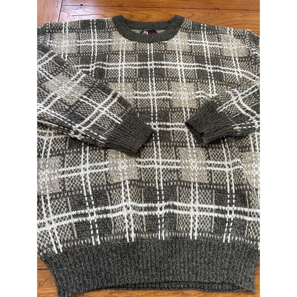 vtg trading company brown plaid crewneck‎ sweater men's large